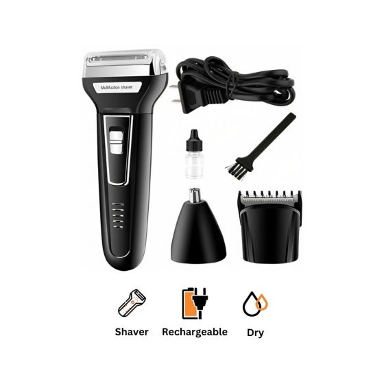 Kemei Multifunction Rechargeable Electric Shaver, Black - KM-6558