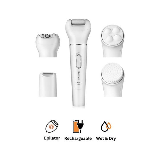 Kemei 5 In 1 Wet & Dry Epilator for Women, White - KM-2199