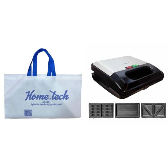 Sokany 3 in 1 Sandwich Maker, 750 Watt, Black and Silver - KJ-303 with Gift Bag