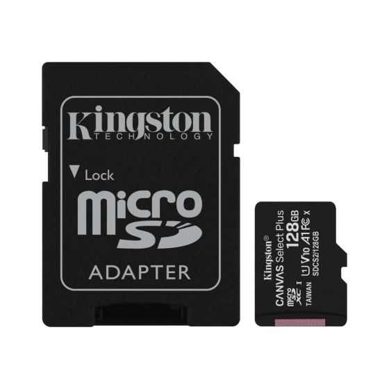 Kingston Canvas Select Plus Micro SDXC Memory Card with Adapter, 128GB - Black