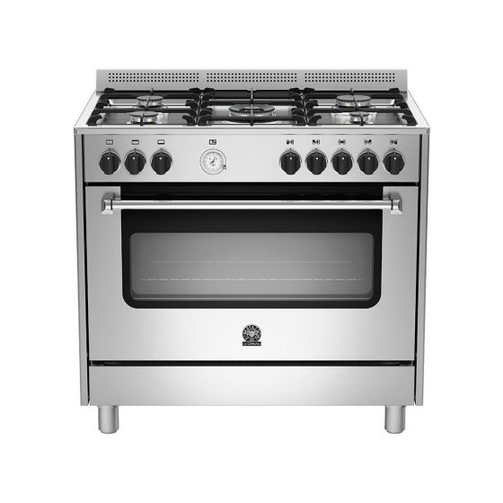 La Germania Free Standing Gas Cooker, 5 Burners, Silver - AMS95C81CXS