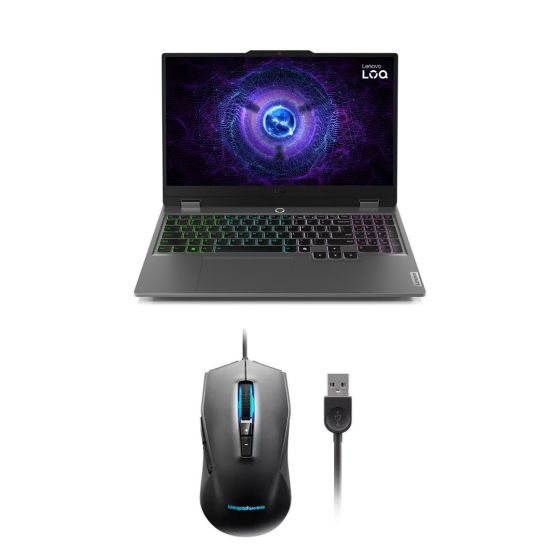 لاب توب جيمنج لينوفو LOQ 15IRX9 83DV012HED، انتل كور i5-13450HX، هارد 512 جيجا SSD، رام 24 جيجا، شاشة مقاس 15.6 بوصة، بدقة FHD، بمعدل تحديث 144 هرتز، كارت شاشة انفيديا جي فورس RTX 3050 سعة 6 جيجا GDDR6، فري دوس - رمادي لونا، مع ماوس لينوفو M100