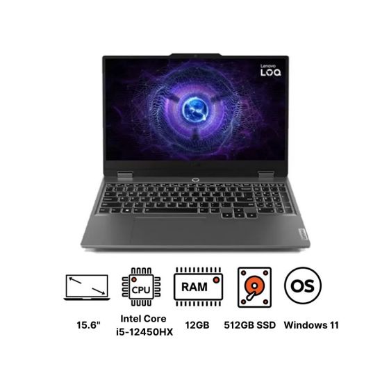 Lenovo LOQ 15IAX9 Laptop, Intel Core i5-12450HX, 512GB SSD, 12GB RAM, 15.6 Inch, FHD 144Hz Display, NVIDIA GeForce RTX 2050 4GB, Windows 11 - Luna Grey