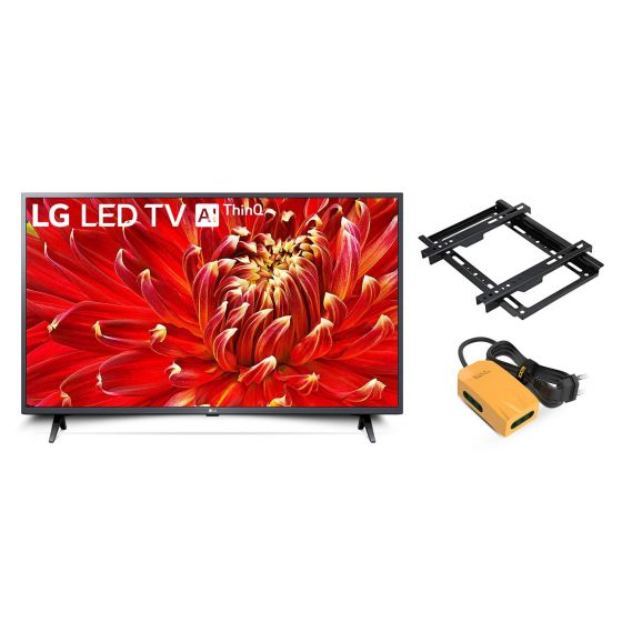 شاشة تلفزيون سمارت ال جي 43 بوصة LED، بدقة FHD، بريسيفر داخلي - 43LM6370PVA مع حامل شاشة تلفزيون - اسود و مشترك كهرباء ميني اي لوك، 3 منافذ، 2500 وات - اصفر واسود
