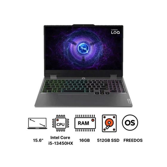 Lenovo LOQ 15IAX9 Gaming Laptop, Intel Core i5-13450HX, 512GB SSD, 16GB RAM, 15.6 Inch FHD IPS 144Hz, NVIDIA GeForce RTX 3050 6GB, DOS - Luna Grey