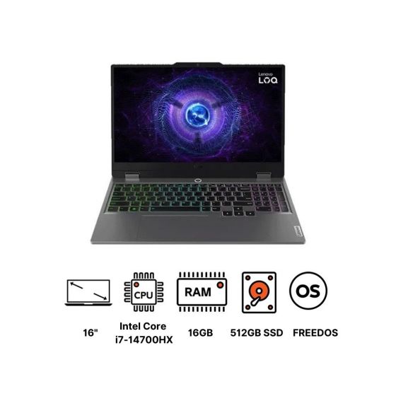 Lenovo LOQ 15IRX9 Gaming Laptop, Intel Core i7-14700HX, 512GB SSD, 16GB RAM, 15.6 Inch FHD 144Hz IPS, NVIDIA GeForce RTX 4060 8GB, DOS, Luna Grey