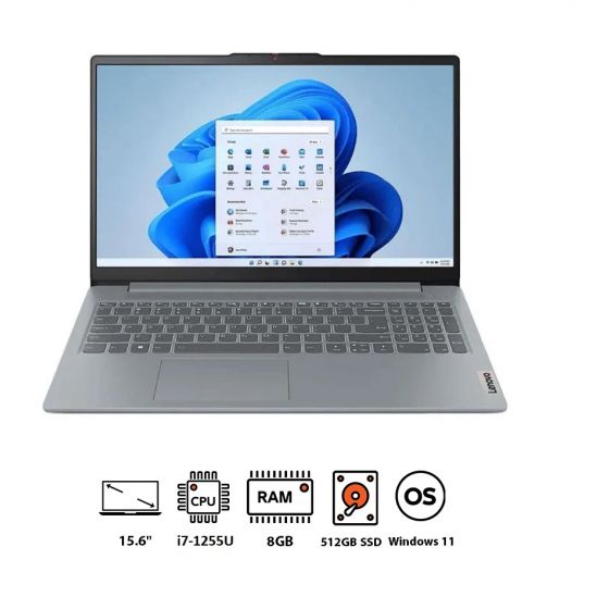Lenovo Ideapad 1 82QD00AXED Laptop, Intel Core i7-1255U, 512GB SSD, 8GB RAM, 15.6 Inch FHD Display, Intel Iris Xe Graphics, Windows 11- Cloud Grey