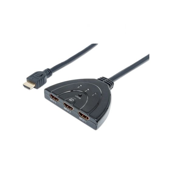 كابل HDMI مدمج 3 منافذ من مانهاتن، أسود - 207843