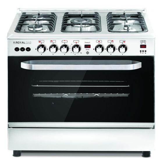 Royal Freestanding Master Chef Gas Cooker, 5 Burners, Stainless Steel, 60×90 cm