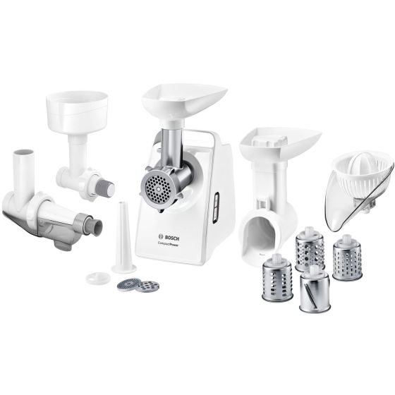  Bosch Compact Power Meat Grinder, 2000 Watt, White - MFW3X18W