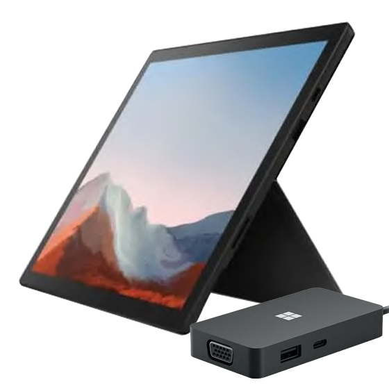 Microsoft Surface Pro 7 Plus 1NA00021 Laptop, Intel Core i5-1135G7, 12.3 Inch, 256GB SSD, 8GB RAM, Intel Iris Plus Graphics, Windows 10 Pro - Black with Microsoft Surface USB-C Travel Hub - 1E4-00010