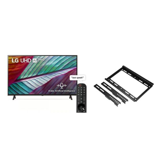شاشة تلفزيون سمارت ال جي 43 بوصة LED، بدقة 4K UHD، بريسيفر داخلي - 43UR78006LL مع حامل شاشة تلفزيون بحجم 14-42 بوصة - اسود