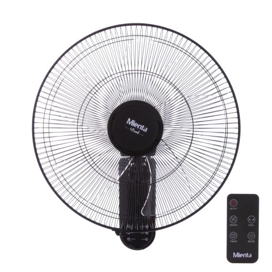 Mienta Wall Fan, 18 Inch, with Remote Control, Black- WF50238A