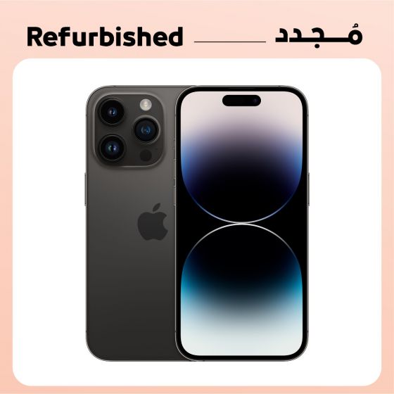 ابل ايفون 14 برو مجدد بشريحة واحدة، 128 جيجا، 6 جيجا رام، 5G - اسود، فئة بلاتينيوم، ضمان 12 شهر