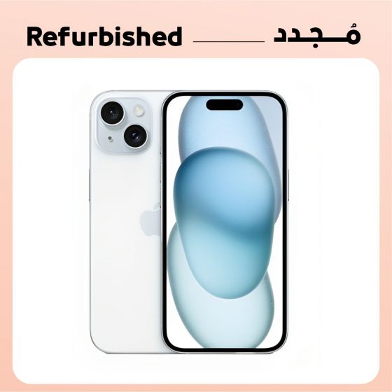 ابل ايفون 15 مجدد، بشريحة واحدة، سعة 128 جيجا، رام 6 جيجا، شبكة 5G - ازرق، فئة ذهبية، ضمان 12 شهر