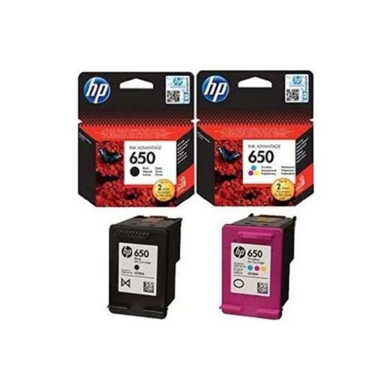 HP Ink Advantage Set of Black and Tri-Color Ink Cartridges, Pack of 2 - 650