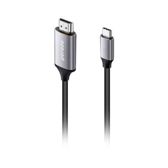 Porodo USB-C To 4K HDMI Cable, 2 Meter, Black and Silver - PD-4KCHD2-GY