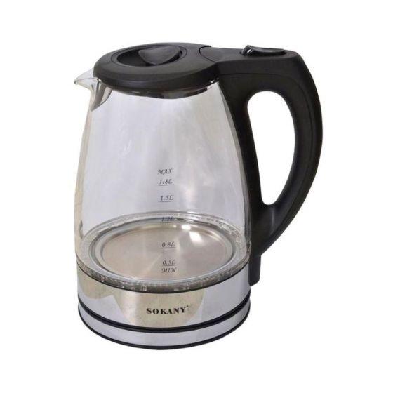 Sokany Glass Electric Kettle 1.7 Liters, Clear and Black - FY-788