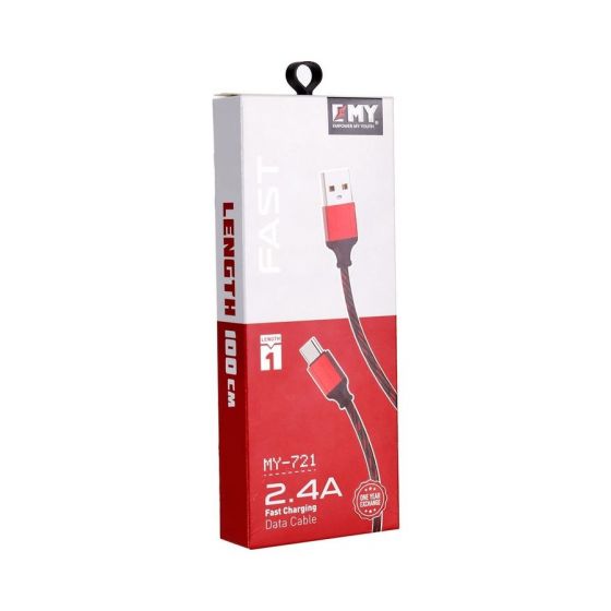 Emy Lightning Fast Charging Cable, 1 M, Red and Black - MY-721
