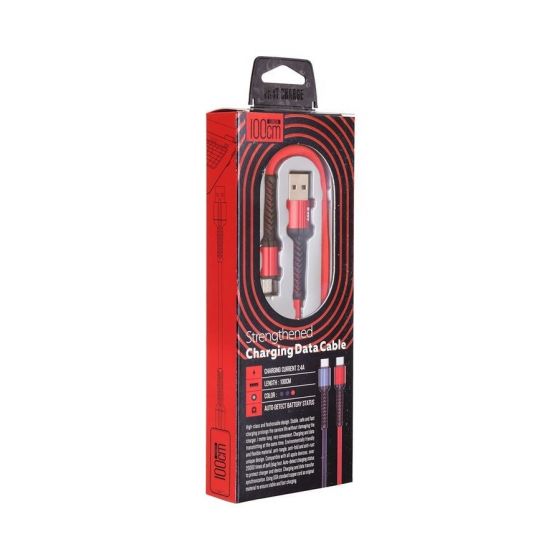 Emy Type-C Strengthened Charging Cable, 1M, Red and Black - MY-452