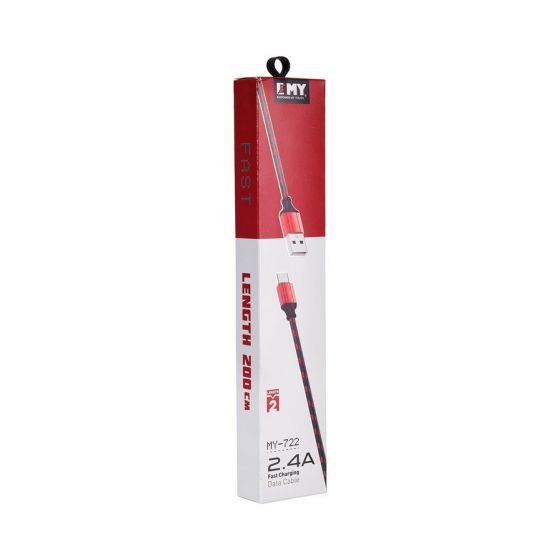 Emy Micro USB Charging Cable, 2 M, Red and Black - MY-722