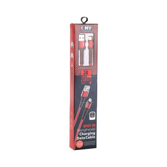 Emy Micro USB Strengthened Charging Cable, 2M, Red and Black - MY-452