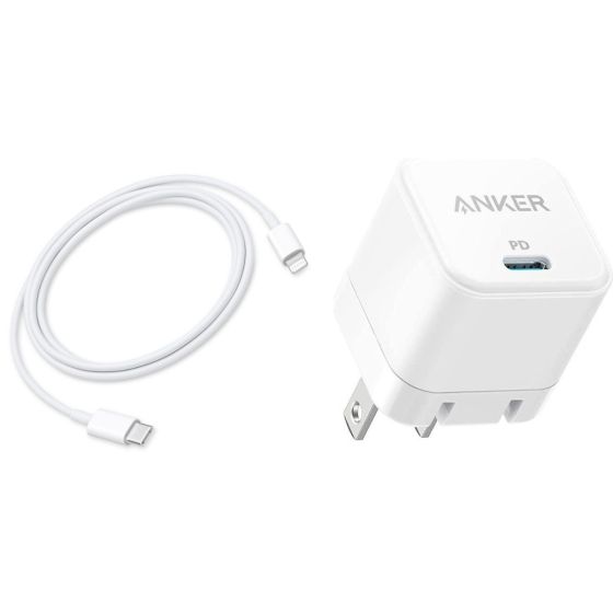 Apple USB Type-C to Lightning Cable, 1 Meter - White with Anker PowerPort III Wall Charger, 20 Watt, USB Type-C - White