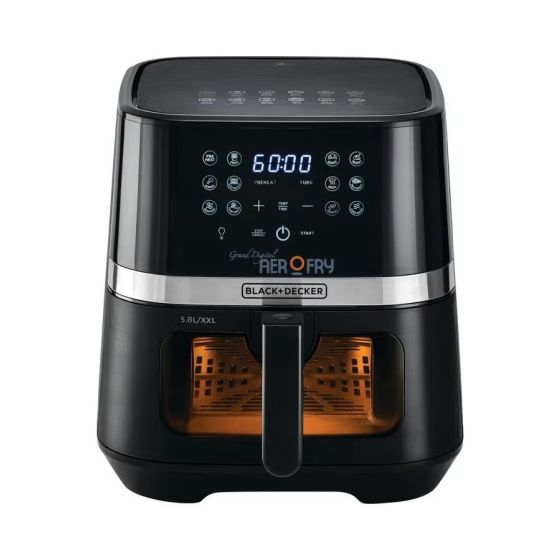 Black+Decker Digital Air Fryer, 5.8 Liters, 1800 Watt, Black- AF5800-B5