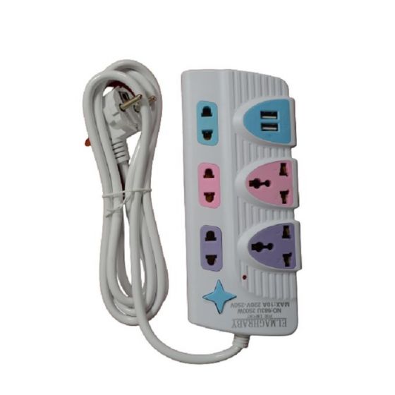 مشترك كهربائي المغربي، 5 منافذ مع 2 منفذ USB، متعدد الالوان - 983U