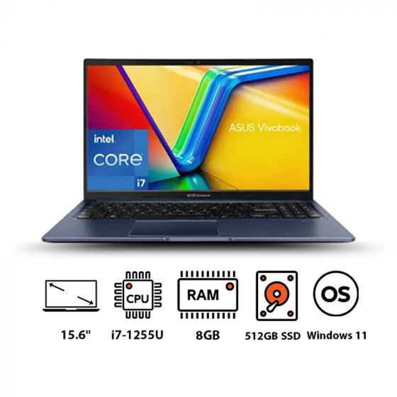 Asus Vivobook 15 X1502ZA-EJ007W Laptop, Intel Core I7-1255U, 15.6 Inch, 512GB SSD, 8GB RAM,  Intel UHD Graphics, Windows 11- Quiet Blue