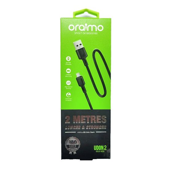 Oraimo Data Charging Micro USB Cable, 2 Meters, Black - OCD-M56