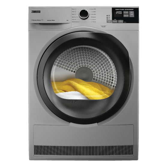 Zanussi Tumble Dryer Inverter Motor, 8 Kg, Silver - ZW6C4826CS