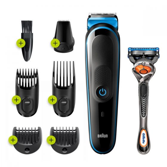Braun 7 in One Hair Rechargeable Trimmer with Gillette Fusion5 ProGlide Razor for Men, Blue-Black - MGK5245