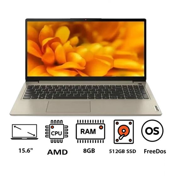 Lenovo IdeaPad 3 15ADA6 Laptop, AMD Ryzen 5-3500U, 512GB SSD, 8GB RAM, 15.6 Inch, FHD IPS Display, Integrated AMD Radeon Vega 8, FreeDos - Sand 