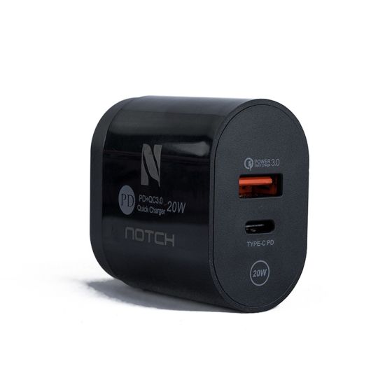 Notch GoPower Wall Charger, 20W, 2 USB Ports - Black