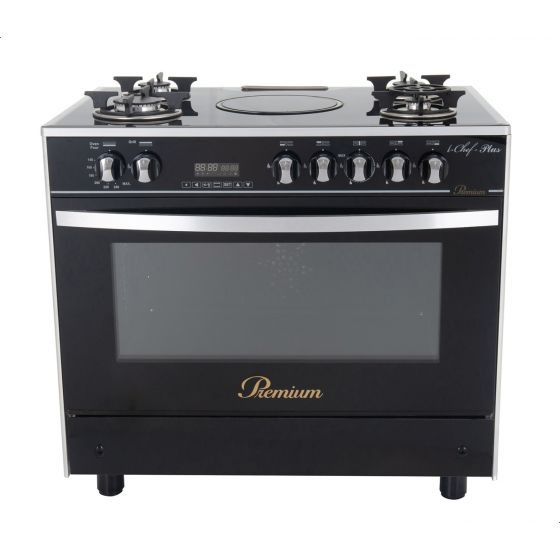بوتجاز غاز وكهرباء بريميوم اى شيف بلس، 5 شعلات، ستانلس ستيل/اسود - PRM6090GS-AC-383-IDSH-S-F