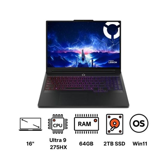 Lenovo Legion Pro 7 16IAX10H Gaming Laptop, Intel Core Ultra 9-275HX, 2TB SSD, 64GB RAM, 16 Inch WQXGA, OLED,  240Hz Display, NVIDIA GeForce RTX 5080 16GB GDDR7, Windows 11 - Eclipse Black