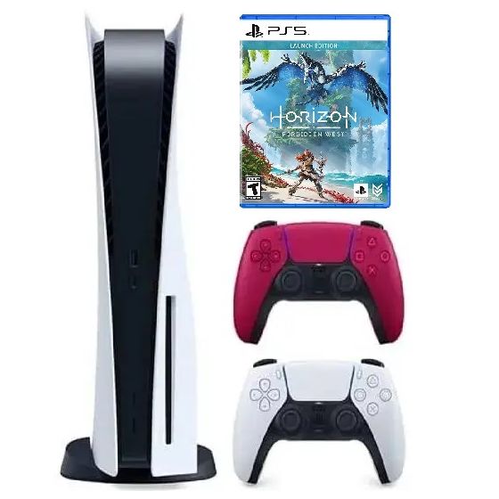 Sony PlayStation 5 CD Edition with 2 DualSense Wireless Controllers - PS5-CD-9 and Horizon Forbidden West Game