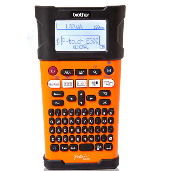 طابعة ملصقات متخصصة محمولة براذر، برتقالي/ اسود- PT-E300VP
