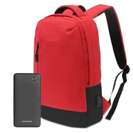 Riversong PB30 Power Bank, 10000mAh, 2 Ports, Black With ICONZ Laptop Backpack - Red