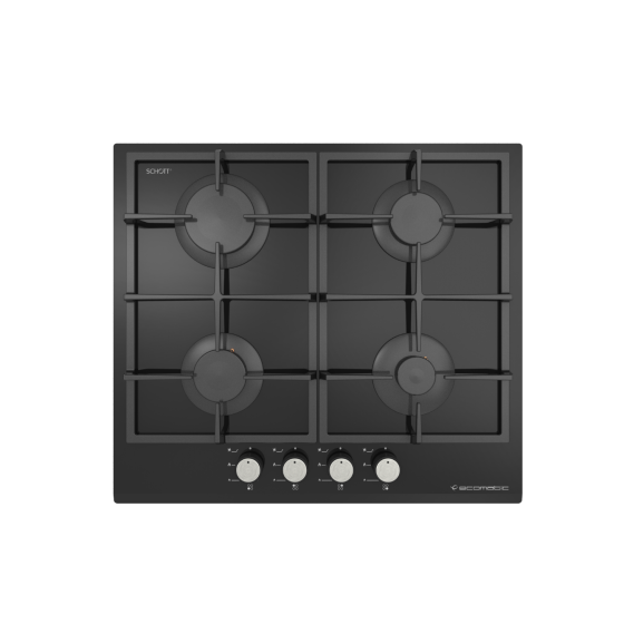Ecomatic Crystal Gas Built-In Hob, 4 Burners, Black- S627QX