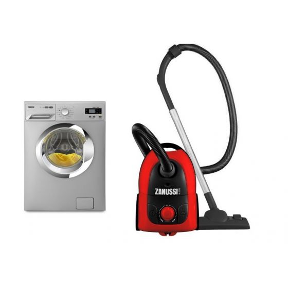 Zanussi Front Loading Digital Washing Machine 8 KG Silver With Vacuum Cleaner 1600 Watt Red