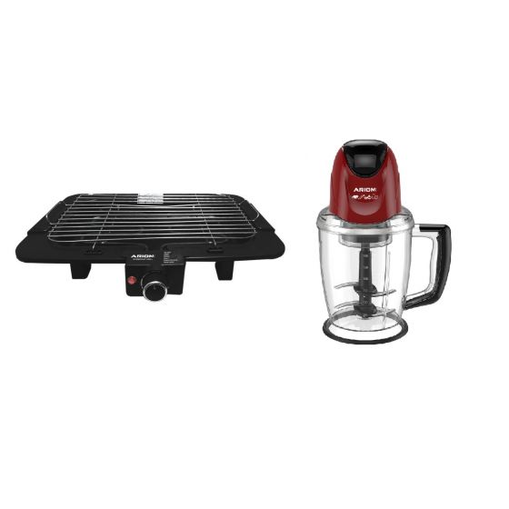 شواية كهرباء اريون، بقوة 2400 وات، اسود - AR 2400W GR مع كبة اريون، 500 وات، شفاف واحمر - AR-5150