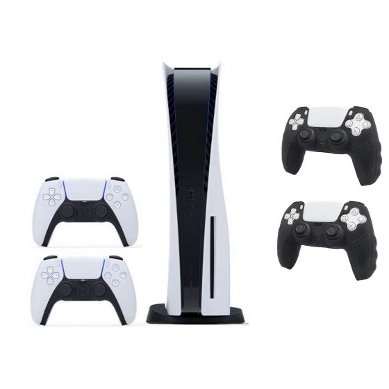 Sony PlayStation 5 Digital Edition, 1TB with Two DualSense Controllers and Two Silicone Protective Cases - Black