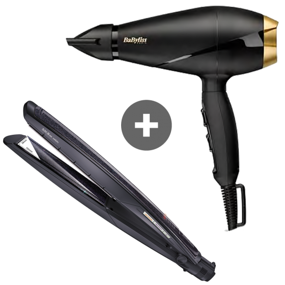 Babyliss Power Pro 2000 Hair Dryer, 2000 W - 6704E with Babyliss Wet and Dry Hair Straightener - ST327E