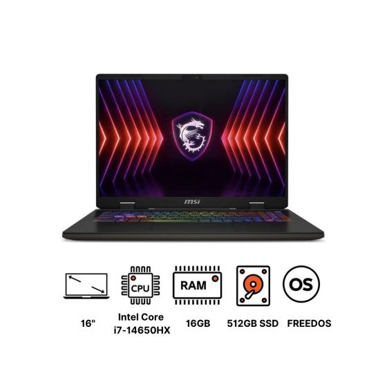 MSI Sword 16 HX B14VFKG Gaming Laptop, Intel Core i7-14650HX, 512GB SSD, 16GB RAM, 16 Inch, FHD+, 144Hz, NVIDIA GeForce RTX 4060 8GB GDDR6, FREEDOS - Cosmos Grey