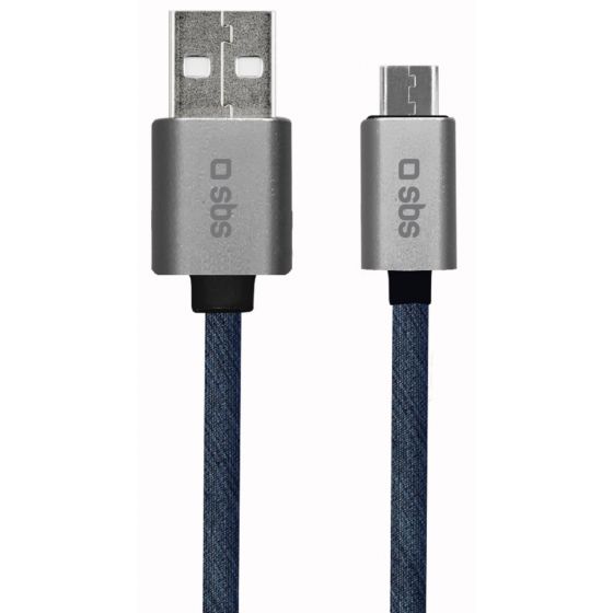 SBS Micro USB Charge and Data Transfer Cable, 1 Meter, Denim - TECABLEMICROJEAN