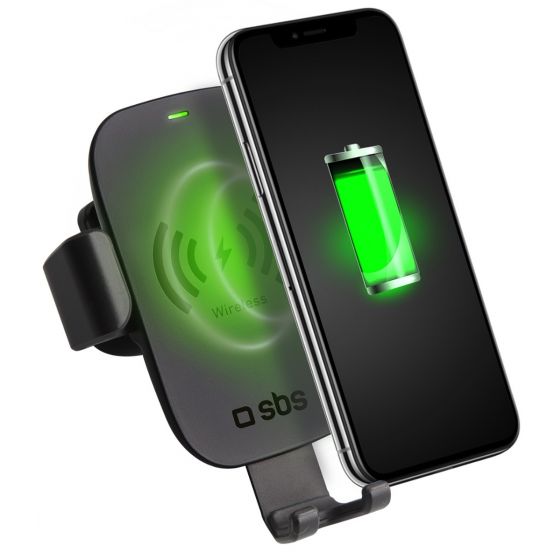 SBS Gravity Mobile Car Holder with Built-in Wireless Charger, Black - TESUPGRAVWIRLITE10W