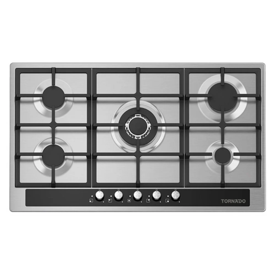 Tornado Built-in Gas Hob, 5 Burners, Stainless - GHV-M90CSU-BK