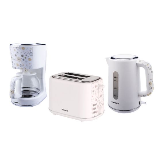 Tornado Set of Toaster, American Coffee Maker and Kettle - White